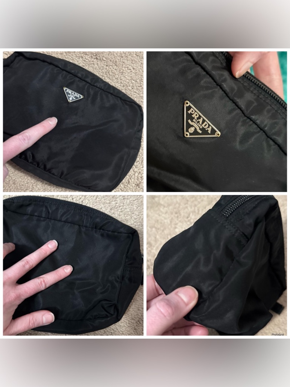 Prada AUTHENTIC Vintage Tessuto Nylon Black Logo Triangle Pouch Case Makeup Bag - Picture 7 of 16